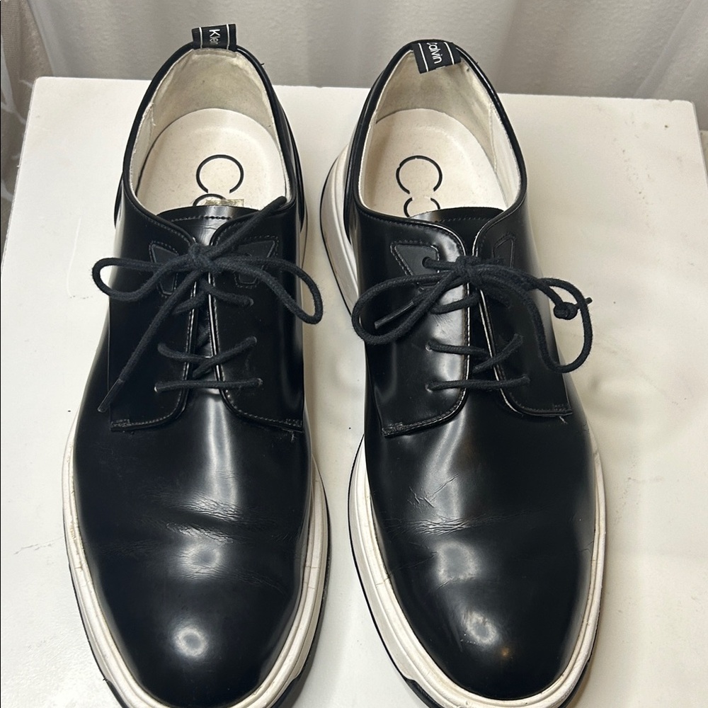 Calvin Klein Black Leather Men's Oxfords with White Trim